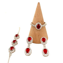 Wedding Fashion Jewelry Ruby Stone 925 Sterling Silver/ Gold Luxury Jewelry Set